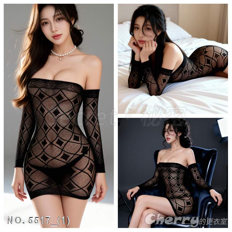 情趣角色扮演睡裙鏤空小心機內衣SWAG性感女秘書chudai誘惑一字領逆wataa提花長袖套網眼短裙連身網衣