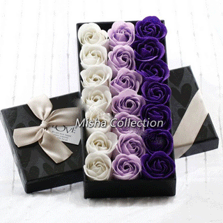 仿真玫瑰花香皂禮盒 紫＋白 生日情人節聖誕節創意禮物品盒